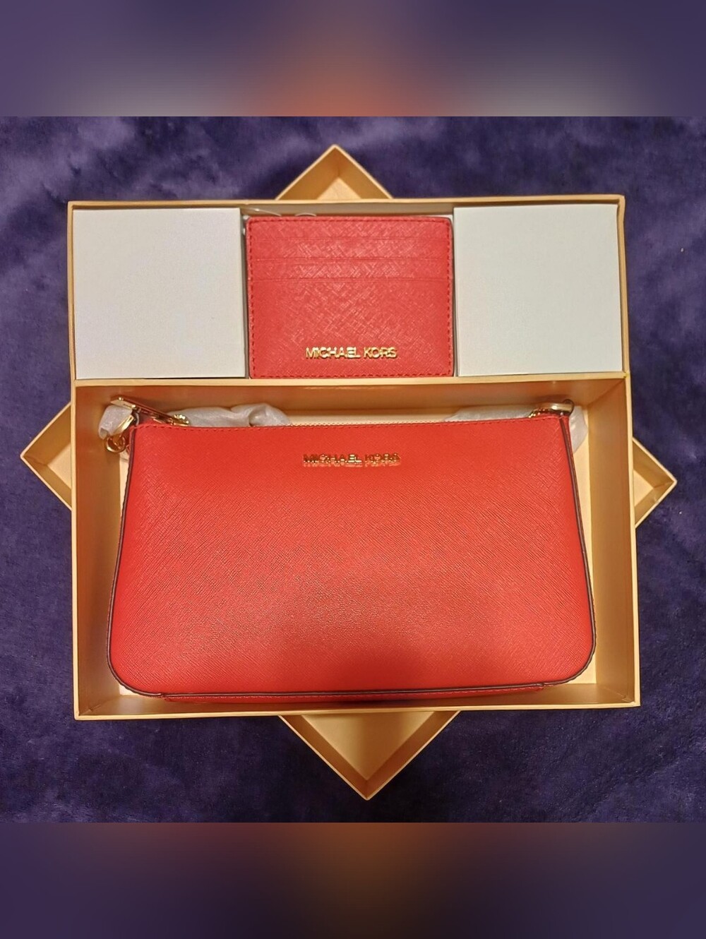 Michael Kors Red Purse with Matching Cardholder